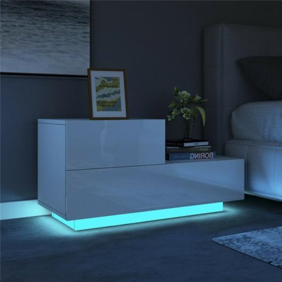 Modern LED Nightstand with Drawers - Picture 8 of 13